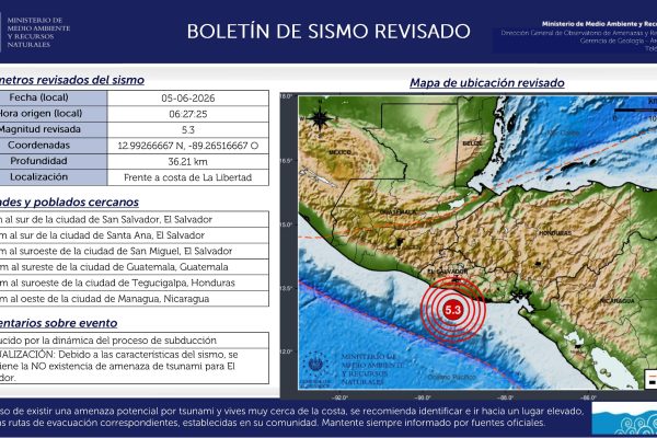 Temblor de magnitud de 5.3 sacude el territorio de El Salvador