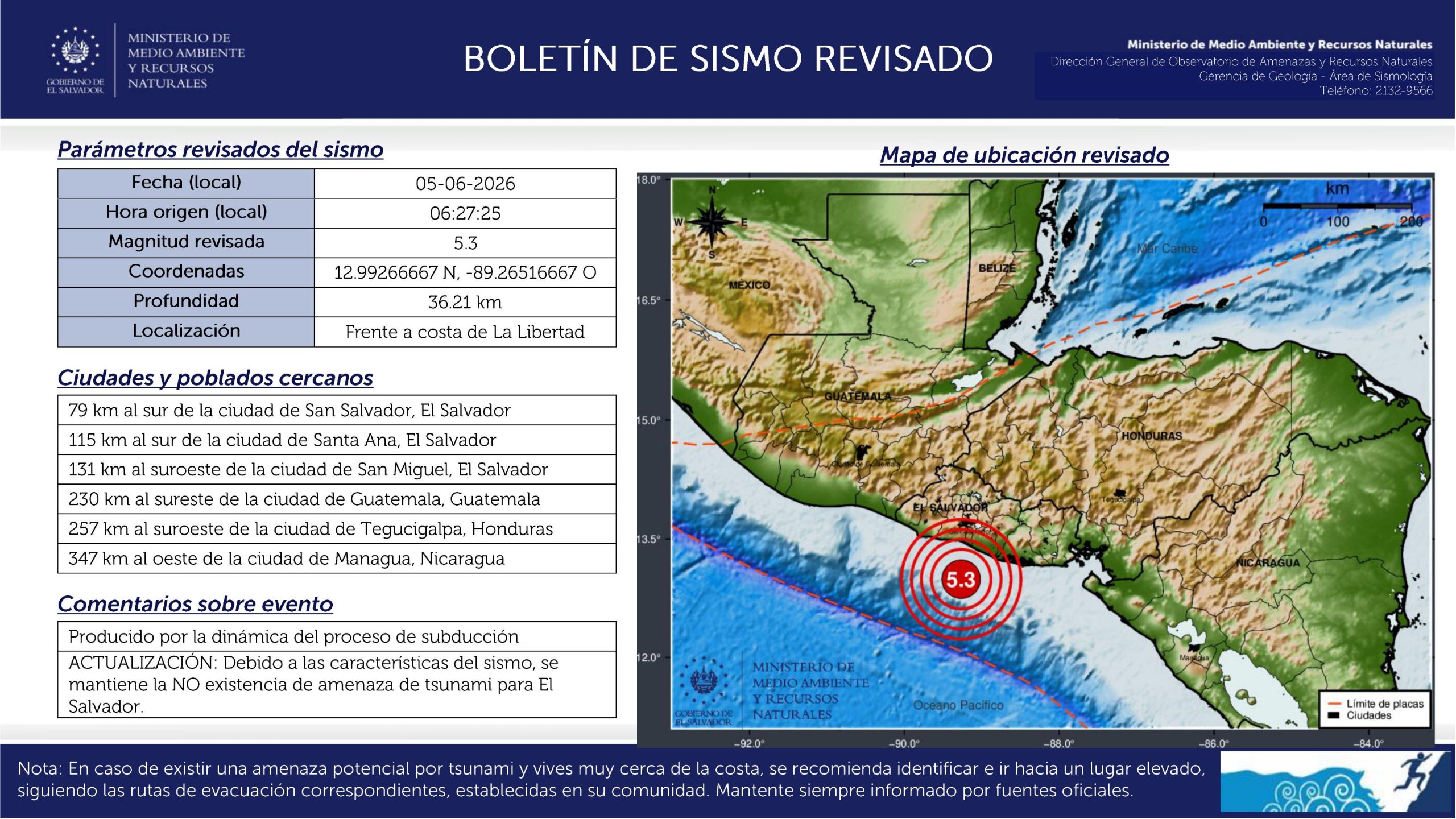 Temblor de magnitud de 5.3 sacude el territorio de El Salvador