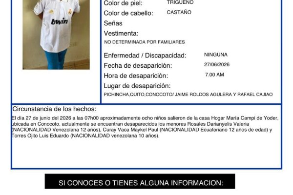 Tres niños siguen desaparecidos tras escapar de una casa de acogida estatal en Quito