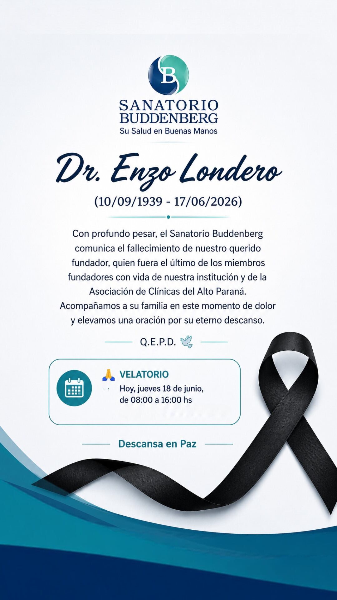 El Sanatorio Buddenberg de Eldorado expresó su pesar por la muerte de Enzo Londero y cerró durante el jueves en señal de duelo
