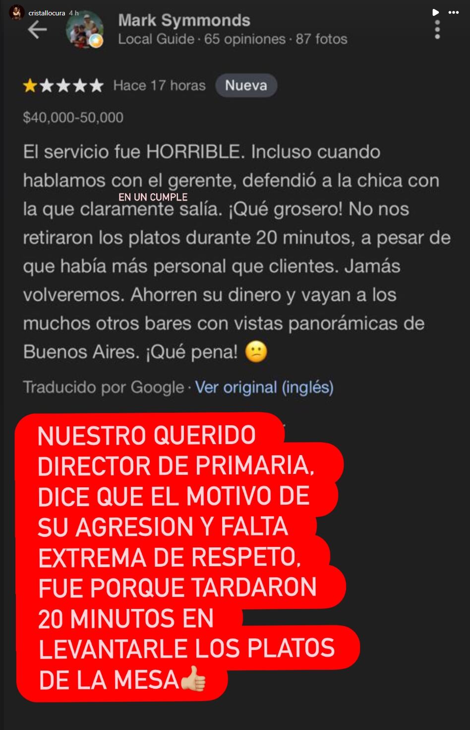 Video: una camarera denunció que fue agredida por el director de primaria de un reconocido colegio inglés de Quilmes