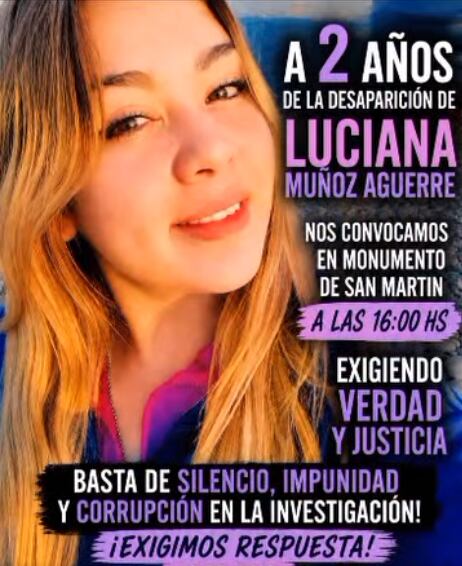 “Hace dos años que nos falta Luciana Muñoz Aguerre”, expresaron desde la agrupación (Facebook/@Mujeres por la Libertad - Neuquén)