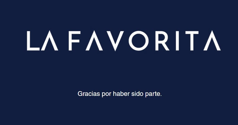 El mensaje de despedida en la portada del sitio principal del edificio comercial (La Favorita)