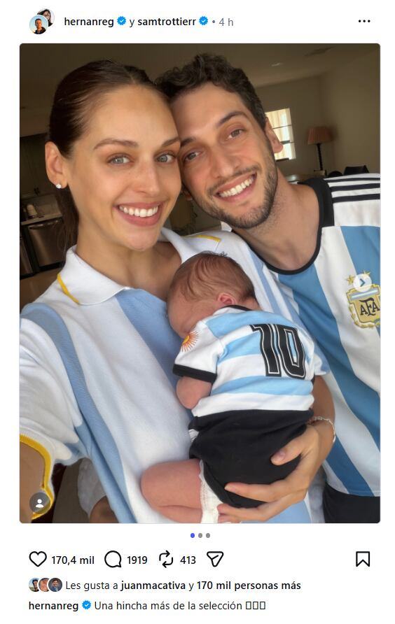 La pareja de la influencer Hernán Regiardo y Samantha Trottier junto a Dalí, su bebé recién nacida 