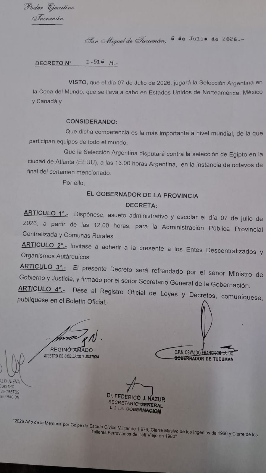 La disposición de asueto resuelta por el gobierno de Tucumán