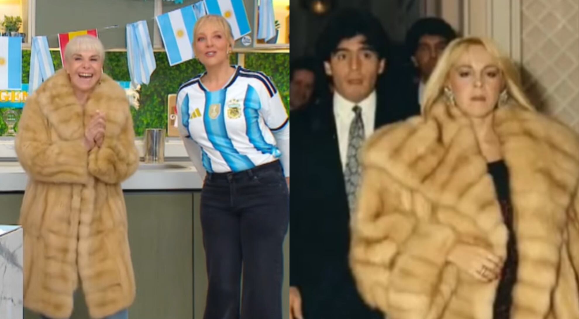 Claudia Villafañe apareció en el ciclo de Jimena Monteverde luciendo el tapado de su foto viral (La cocina rebelde, Eltrece)