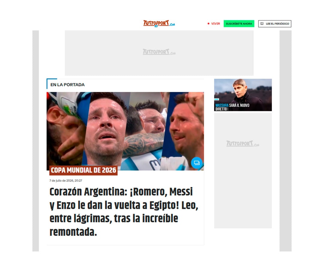 Otra de las notas destacadas de Tuttosport con las lágrimas de Messi