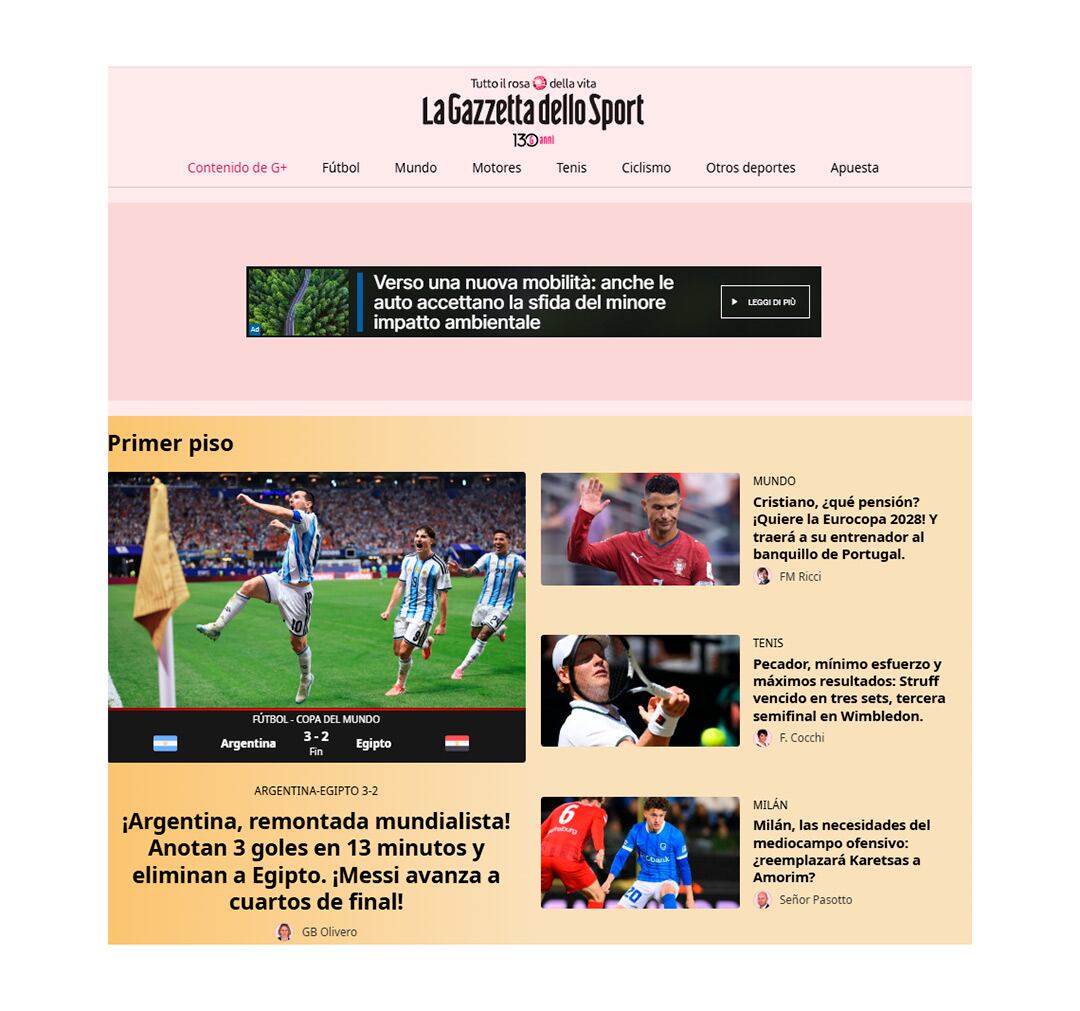 La portada de La Gazzetta dello Sport