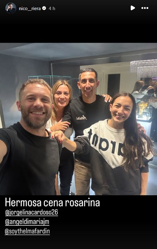 El encuentro de Thelma Fardin y Nico Riera con Ángel Di María y su esposa Jorgelina Cardoso: “Hermosa cena rosarina”