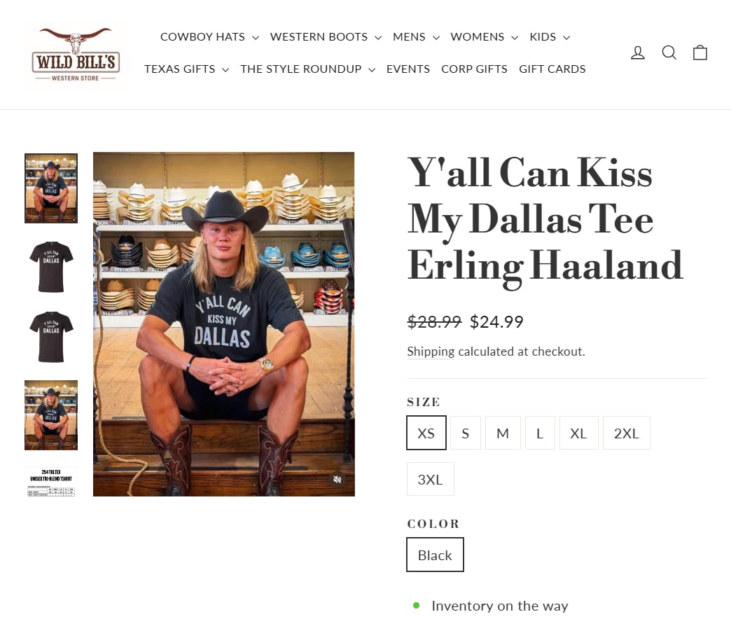 La viralización de Haaland impulsó los envíos internacionales de Wild Bill’s Western Store, que acumuló cerca de 2.000 pedidos en línea y un 30% de compras fuera de Estados Unidos