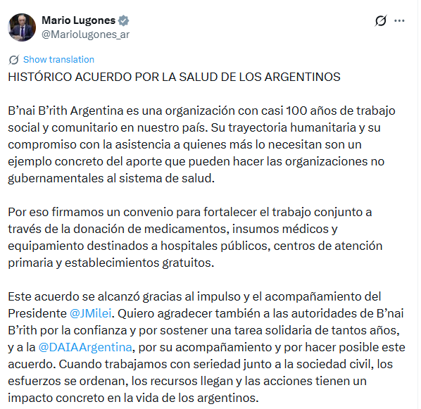 El análisis del ministro de Salud sobre el acuerdo con la organización