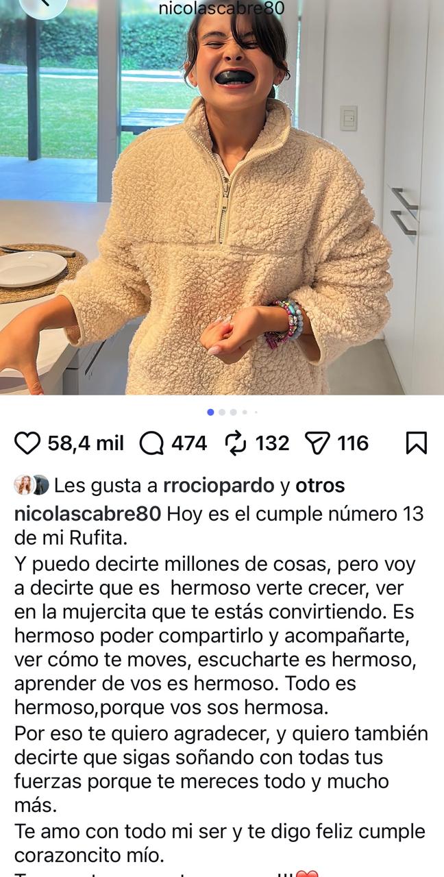 El saludo de Nicolás Cabré a su hija Rufina