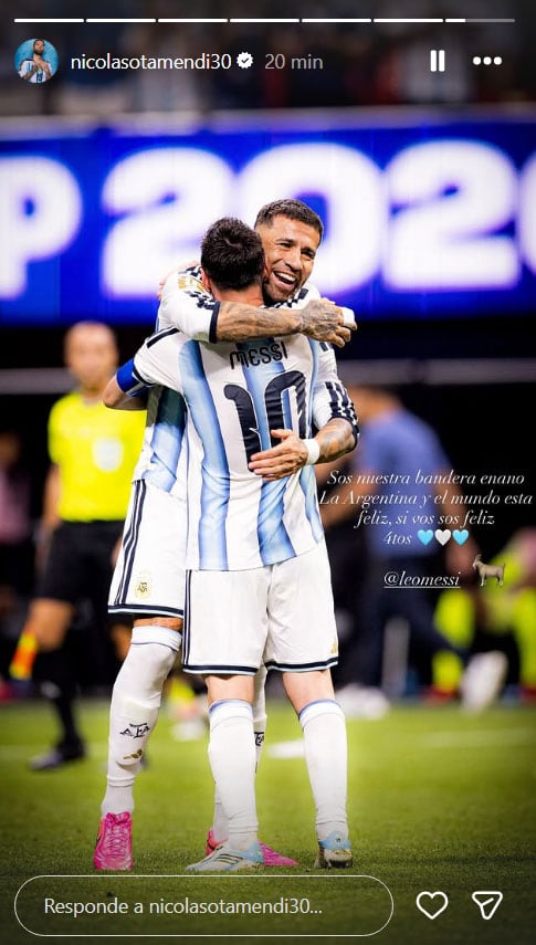 El posteo de Otamendi dedicado a Messi tras la victoria épica ante Egipto en el Mundial (Instagram)