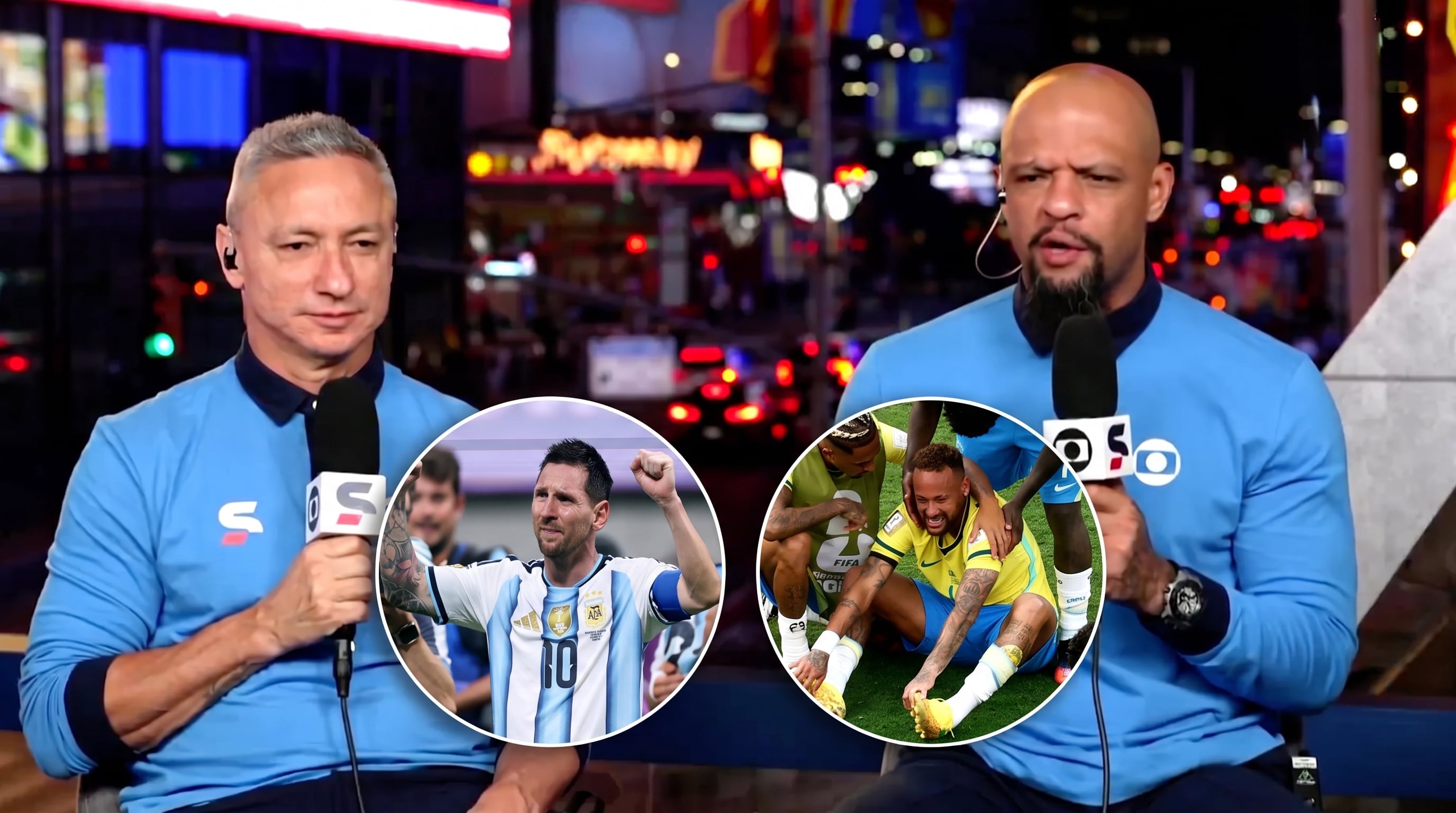 Felipe Melo en su rol como comentarista de televisión y las imágenes de Lionel Messi celebrando y Neymar Jr. llorando en el campo de juego (Imagen Ilustrativa Infobae)