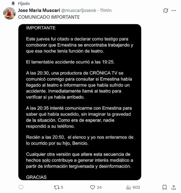 José María Muscari declaró en la Justicia por el accidente fatal de Ernestina Pais: “No llegaba tarde a ningún lado”