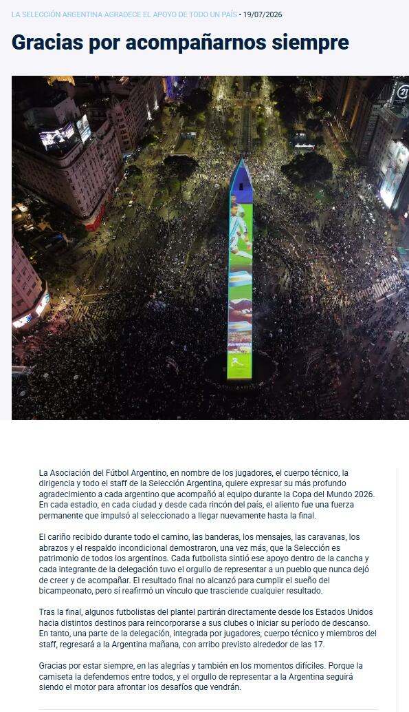El comunicado de la AFA