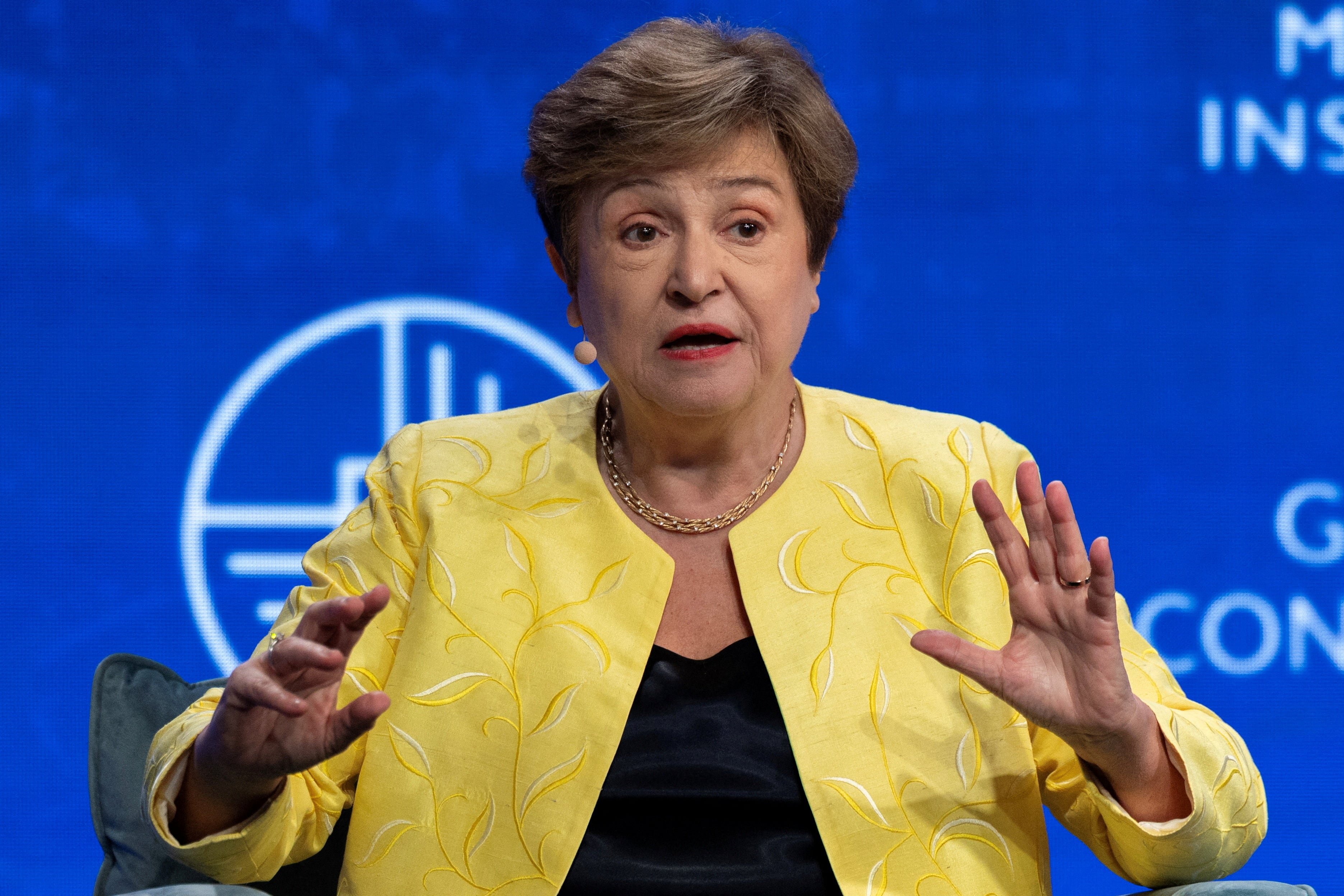 FOTO DE ARCHIVO: Kristalina Georgieva, directora gerente del Fondo Monetario Internacional, interviene durante la Conferencia Global del Instituto Milken 2026 en Beverly Hills, California, EE. UU., el 4 de mayo de 2026. REUTERS/Mike Blake/File Photo