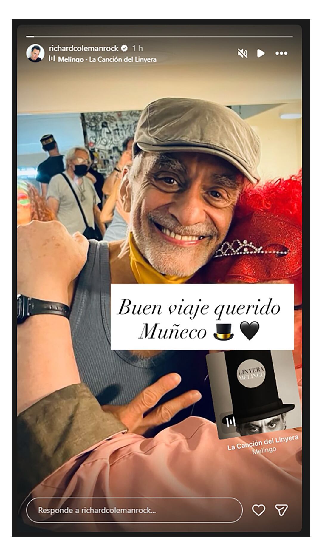 Melingo sonríe en una fotografía compartida por Richard Coleman en redes sociales, con un mensaje de despedida.