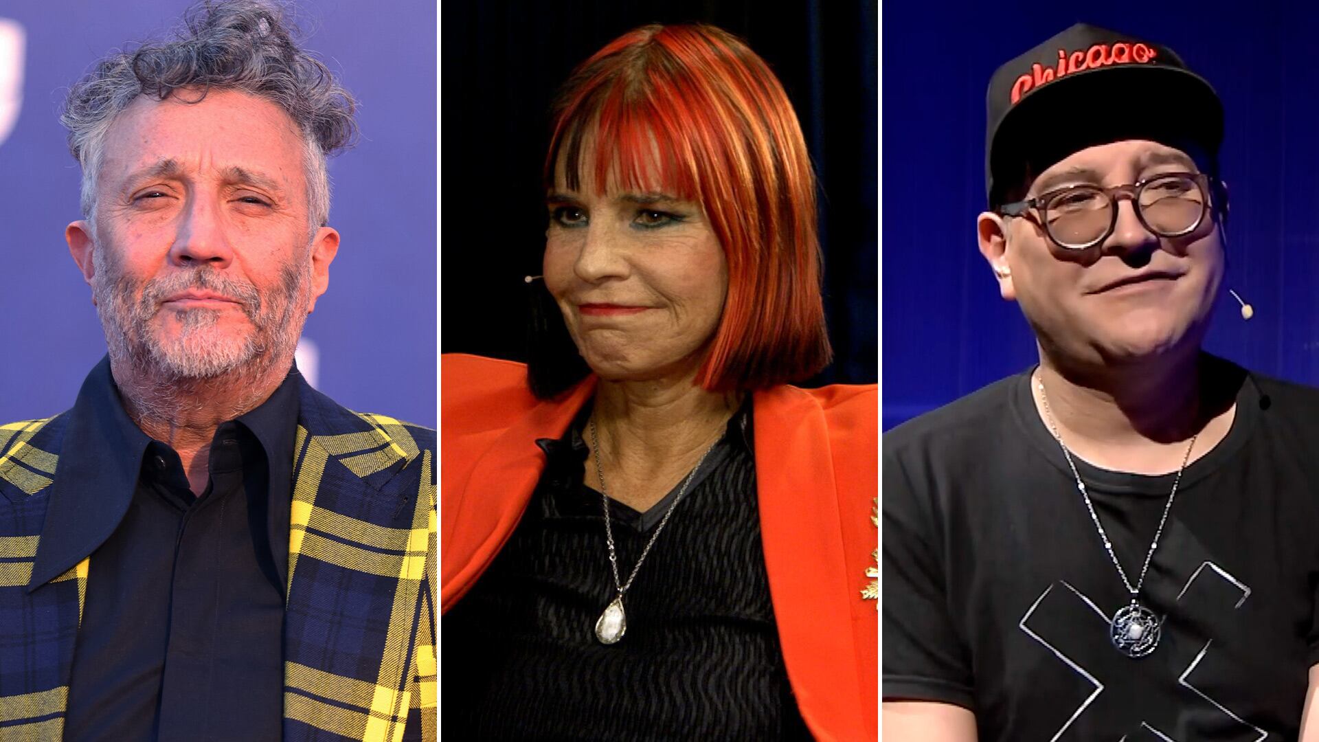Fito Páez, Fabi Cantilo y Leo García posan en retratos individuales que los muestran como figuras destacadas de la escena musical argentina.