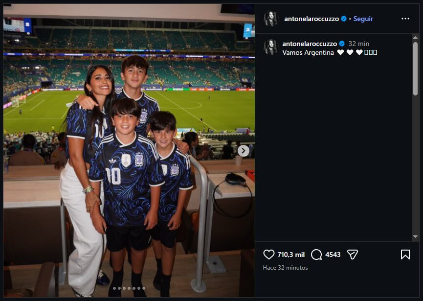 La postal de Antonela con sus tres hijos tras la victoria de Argentina ante Cabo Verde