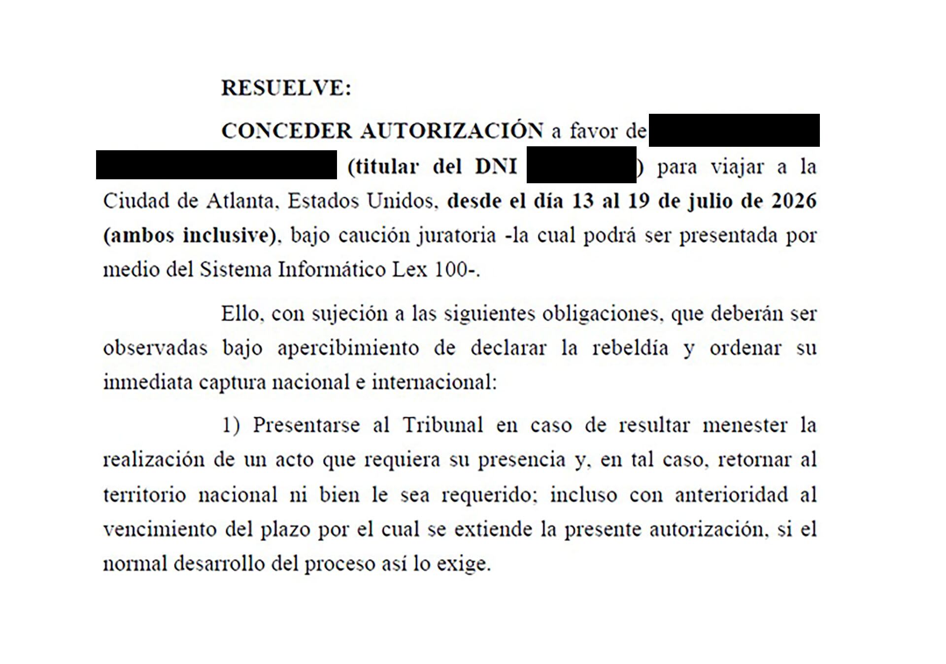 La autorización que permitió viajar a María Florencia M.