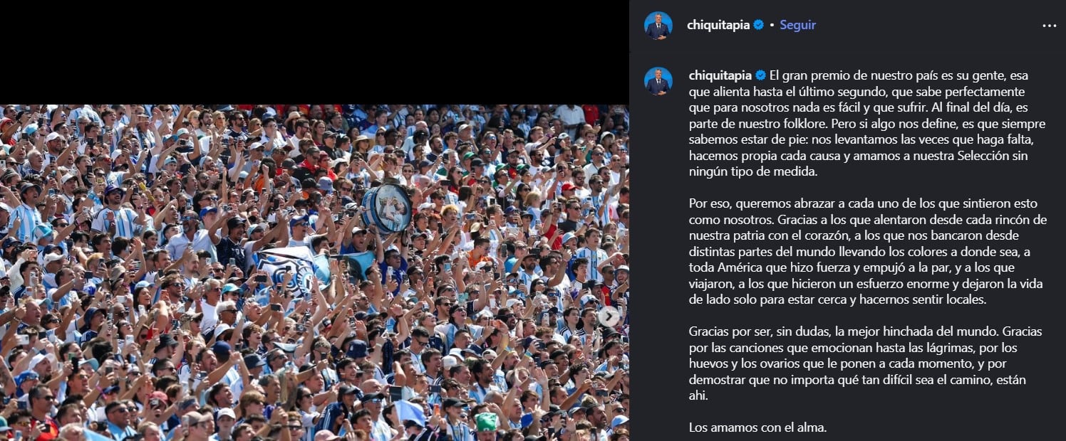 El agradecimiento del Chiqui Tapia a los hinchas argentinos