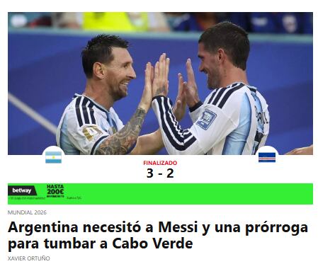 Sport destacó el sufrimiento y la actuación de Messi