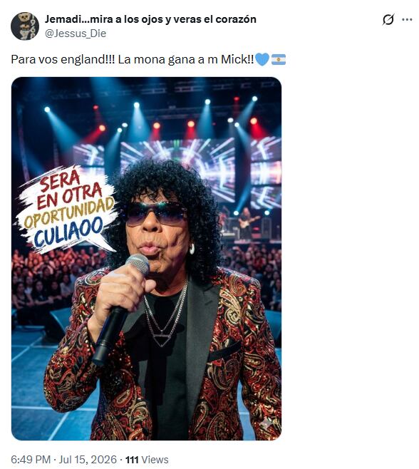 El cantante cordobés le mandó un mensaje al roquero británico tras la eliminación inglesa