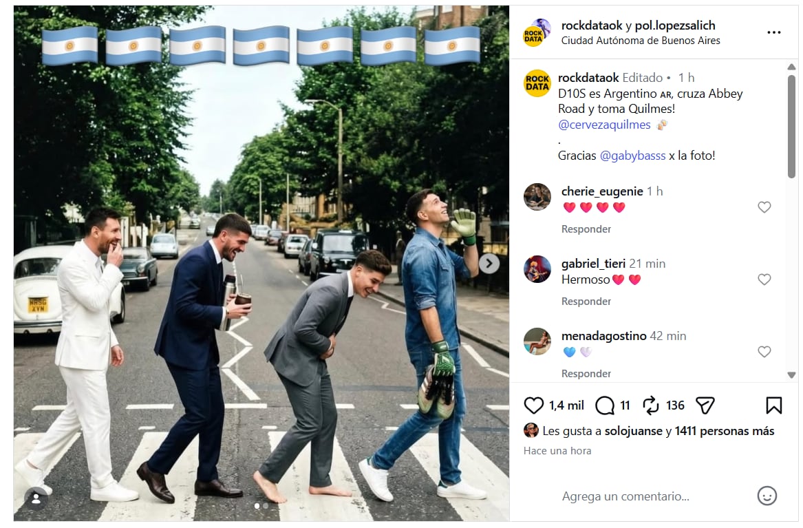 Lionel Messi, Rodrigo de Paul, Julián Álvarez y Emiliano Martínez fueron retratados en un meme que recreó Abbey Road de Los Beatles tras la victoria argentina