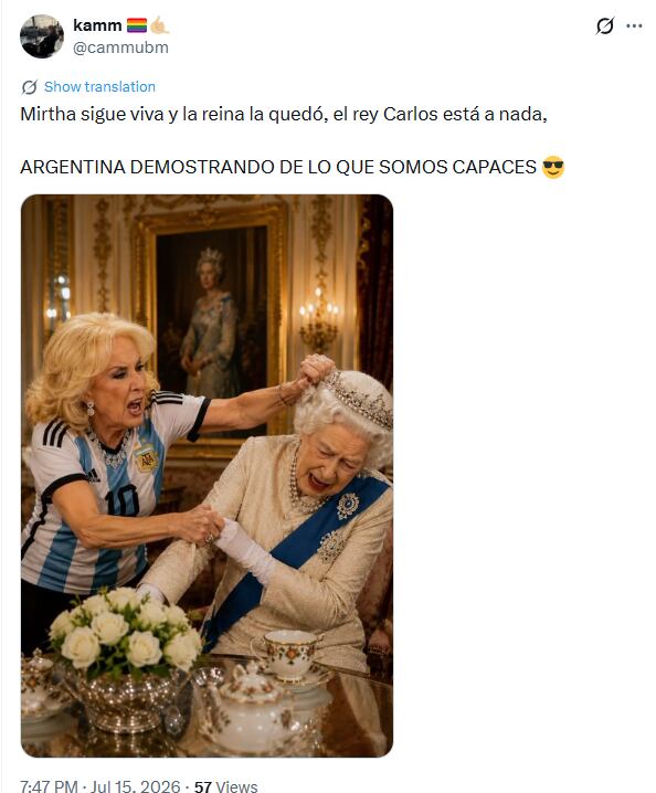 Mirtha Legrand le arranca la corona a la Reina Isabel en un meme generado por IA