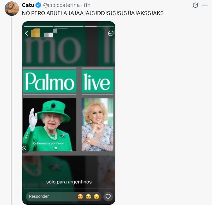 Otro meme ubicó a Mirtha Legrand en un palacio con una bufanda de Argentina y sumó una parodia viral de formato “Palmó-live”