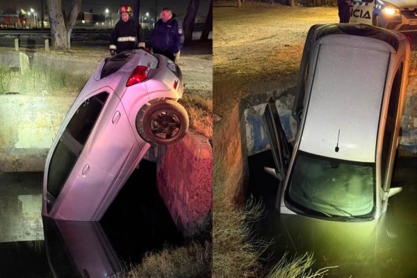 Neuquén: manejaba borracho en medio de una helada, perdió el control del auto y cayó en un pozo