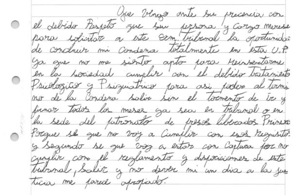 “No me siento apto”: un preso presentó una carta durante un juicio para continuar detenido