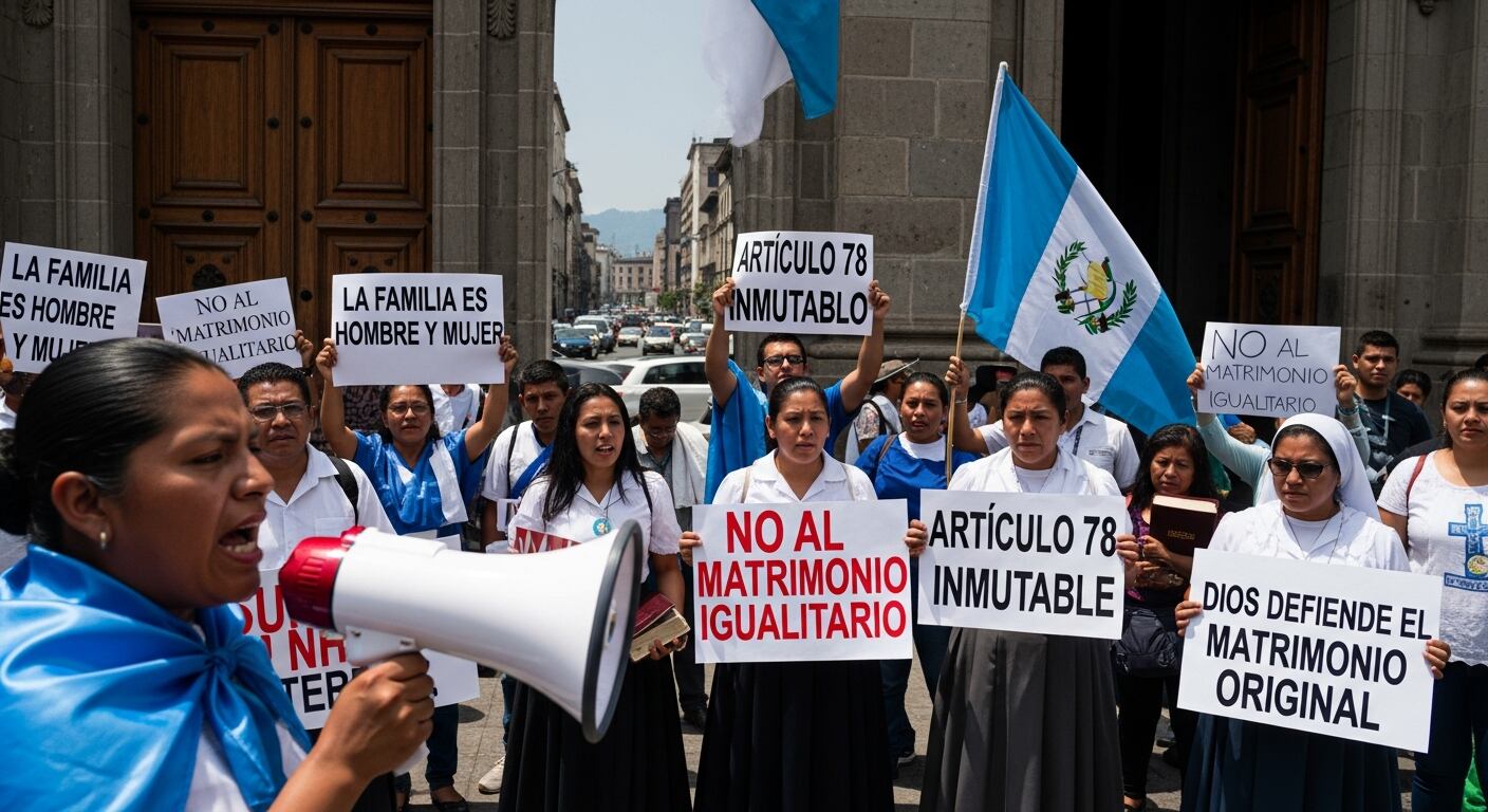 Manifestantes de organizaciones evangélicas marchan en Guatemala para rechazar la impugnación del artículo 78 del Código Civil sobre el matrimonio igualitario. (Imagen Ilustrativa Infobae)