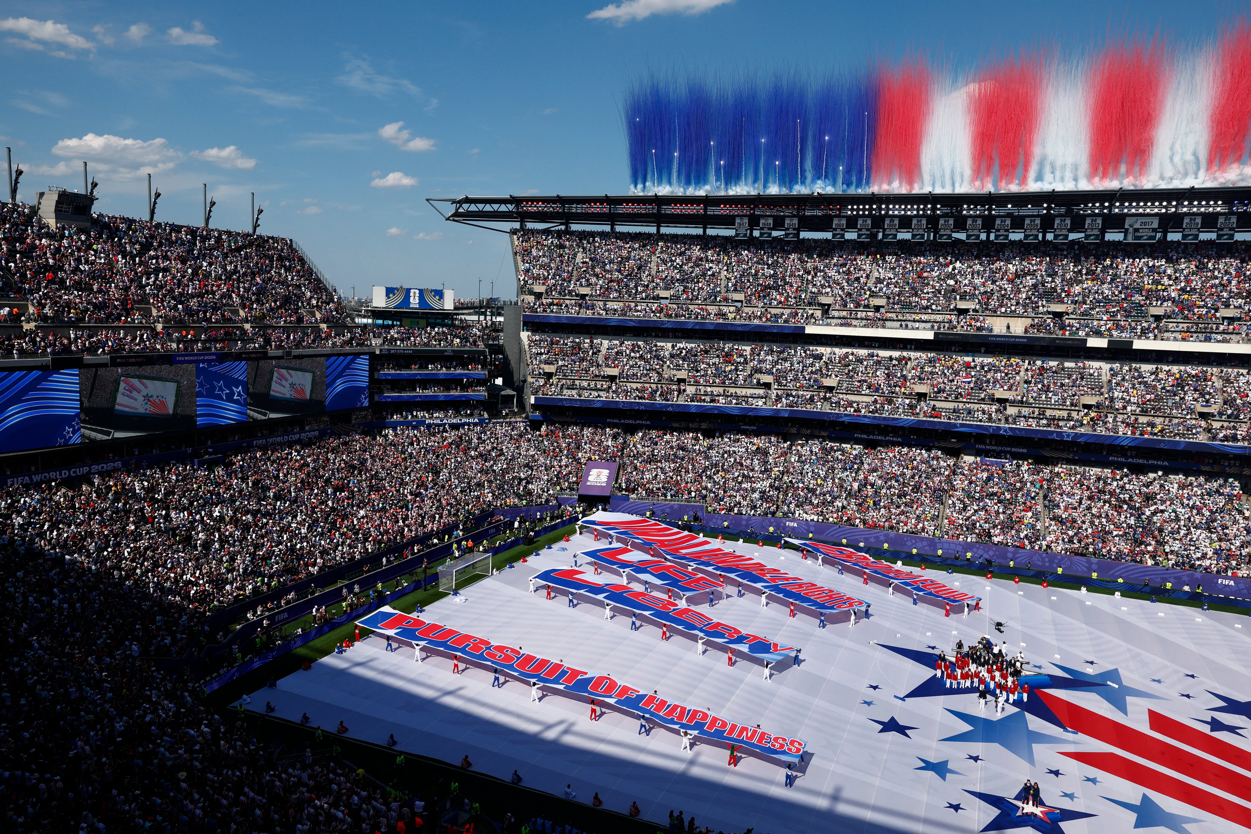 La FIFA preparó una programación especial en Filadelfia y Houston por el 4 de julio en Estados Unidos, con actos por el Día de la Independencia y el 250 aniversario del país (REUTERS/Jeenah Moon)