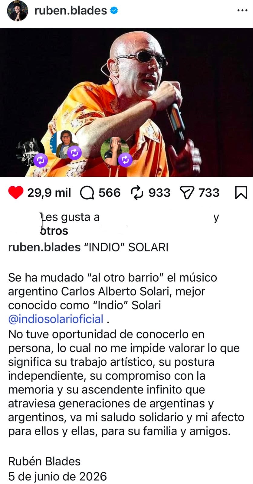 Rubén Blades vuelve a Argentina para despedirse de los escenarios: “Ya hice lo que tenía que hacer”