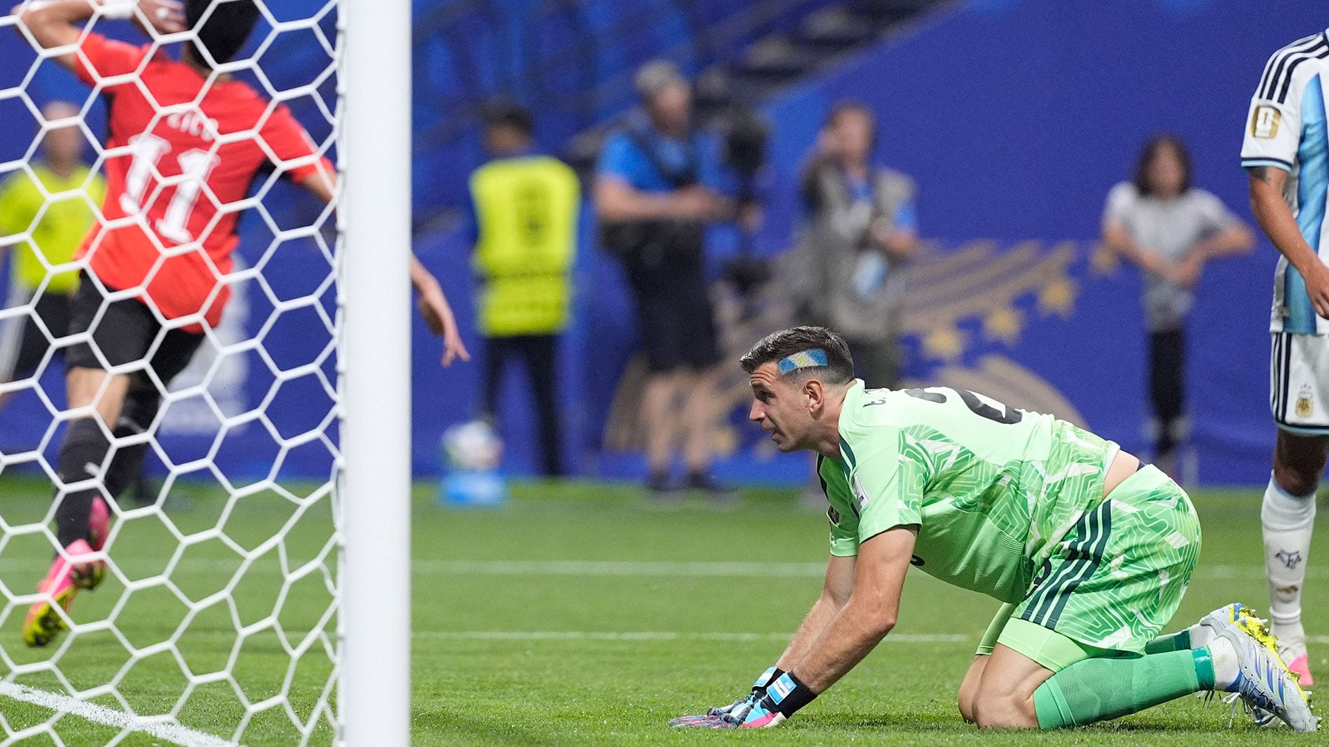 Martínez recibió cinco goles en lo que va del Mundial con Argentina (IMAGN IMAGES via Reuters/Dale Zanine)