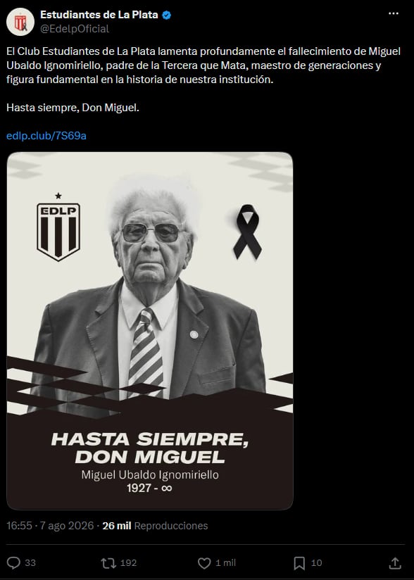 Estudiantes de La Plata despidió al entrenador con un apodo que resumió una etapa decisiva de sus inferiores (@EdelpOficial)