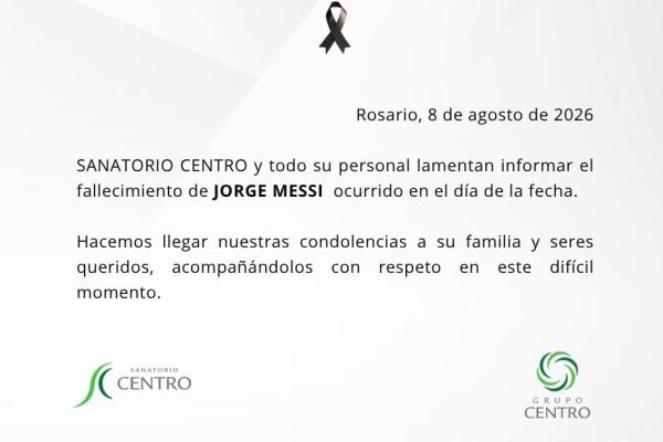 El comunicado del sanatorio de Rosario donde estaba internado Jorge Messi