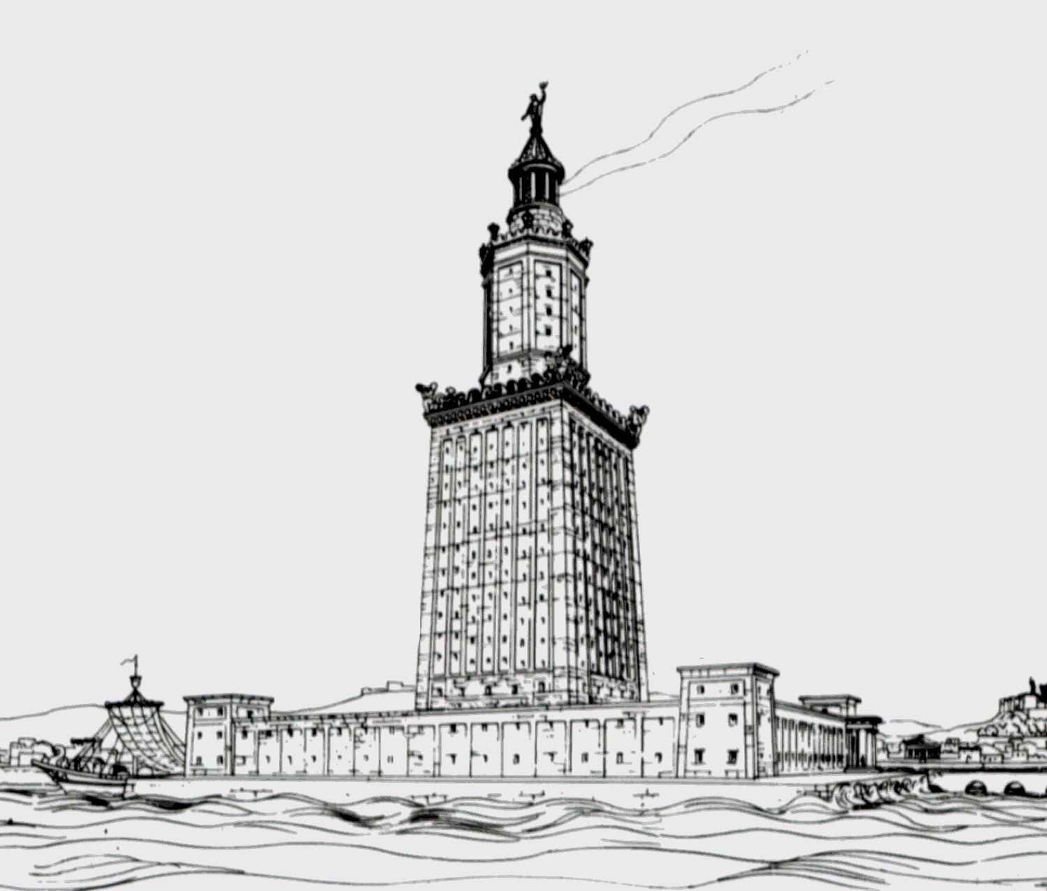 Faro de Alejandría dibujado por el arqueólogo Hermann Thiersch, en 1909