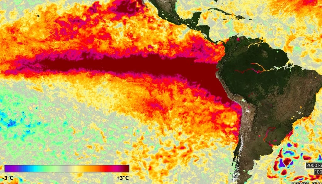 En Argentina, El Niño puede elevar los ríos Paraná y Uruguay por lluvias por encima de lo normal en sus grandes cuencas (NASA)