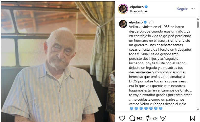 La despedida de El Polaco a su abuelo