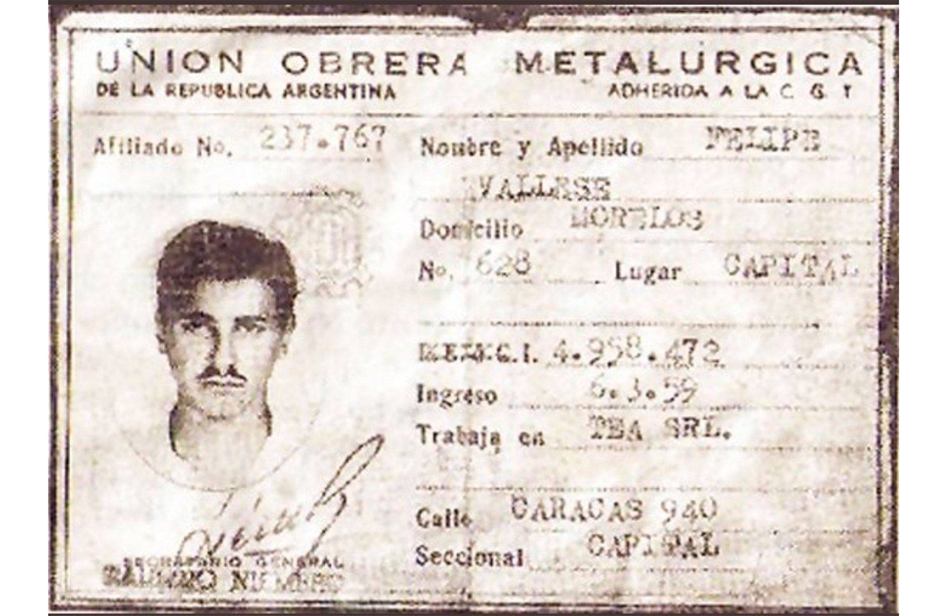 Felipe Vallese fue secuestrado en Flores el 23 de agosto de 1962 y se convirtió en el primer desaparecido de la Argentina