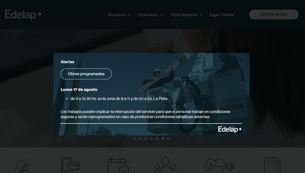 Aviso de Edelap por cortes programados este lunes y martes