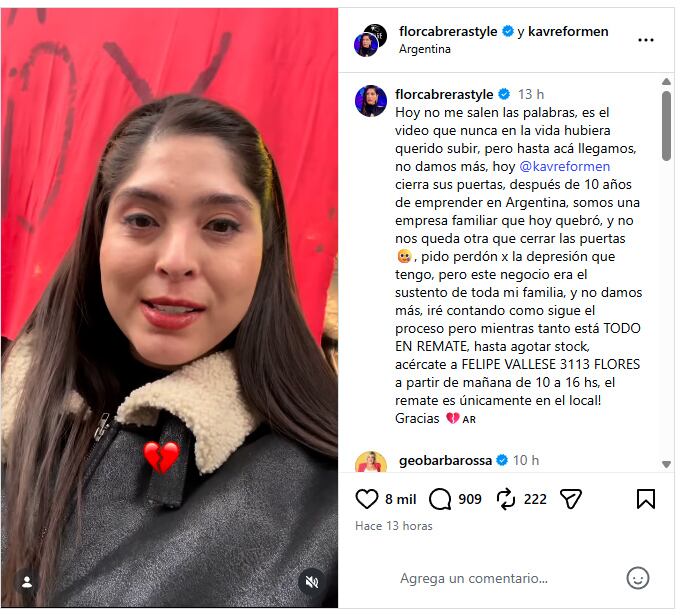 La angustia de una ex Gran Hermano por el cierre de su local: “Somos una empresa familiar que hoy quebró”
