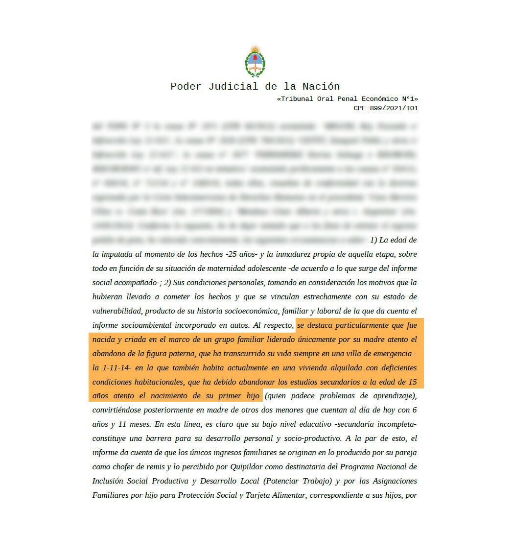 Fragmento del informe socioambiental sobre Rosa Micaela Quipildor