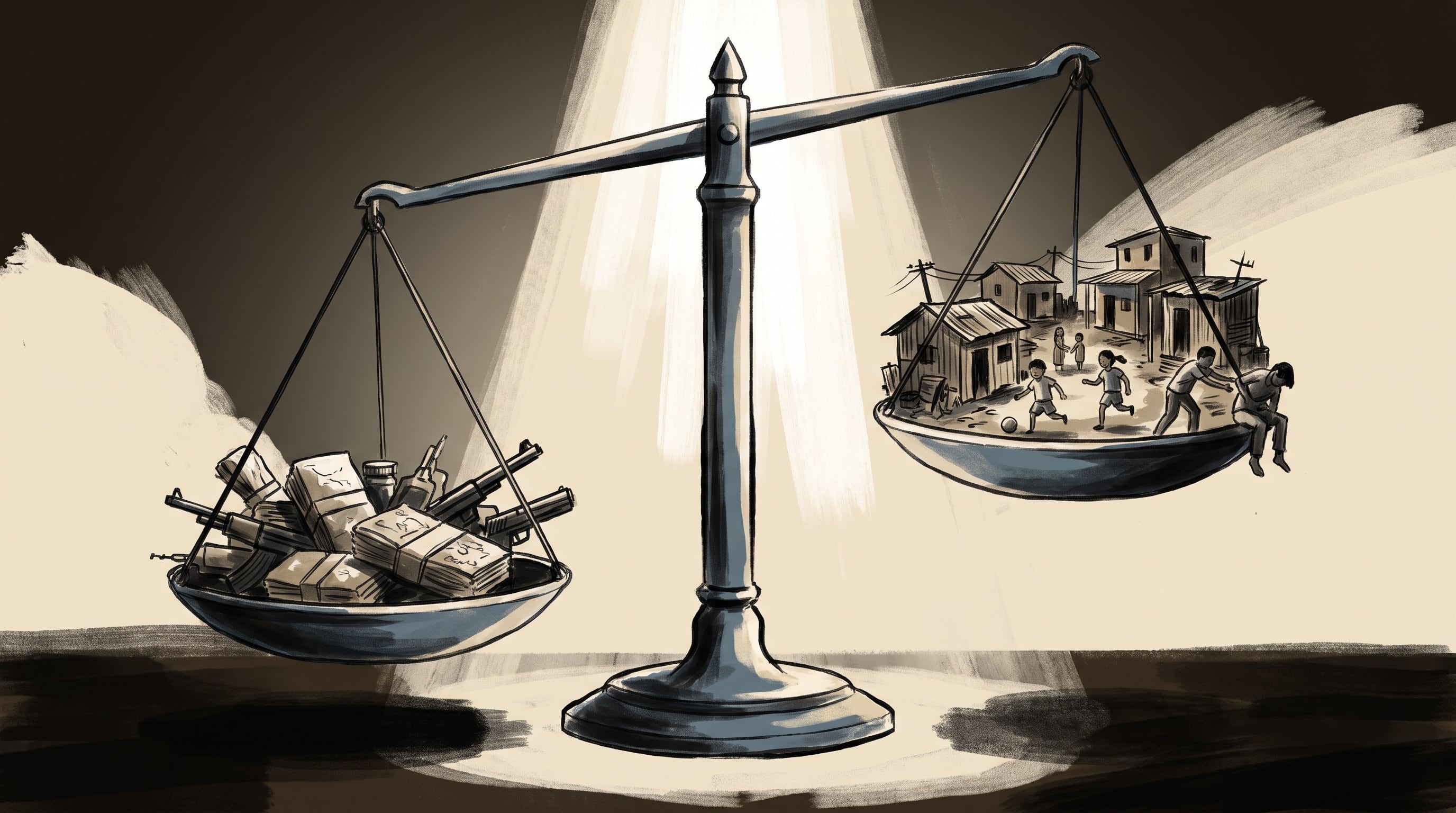 Una balanza de la justicia ilustra el impacto del narcotráfico y las armas frente a las comunidades precarias centroamericanas. (Imagen Ilustrativa Infobae)
