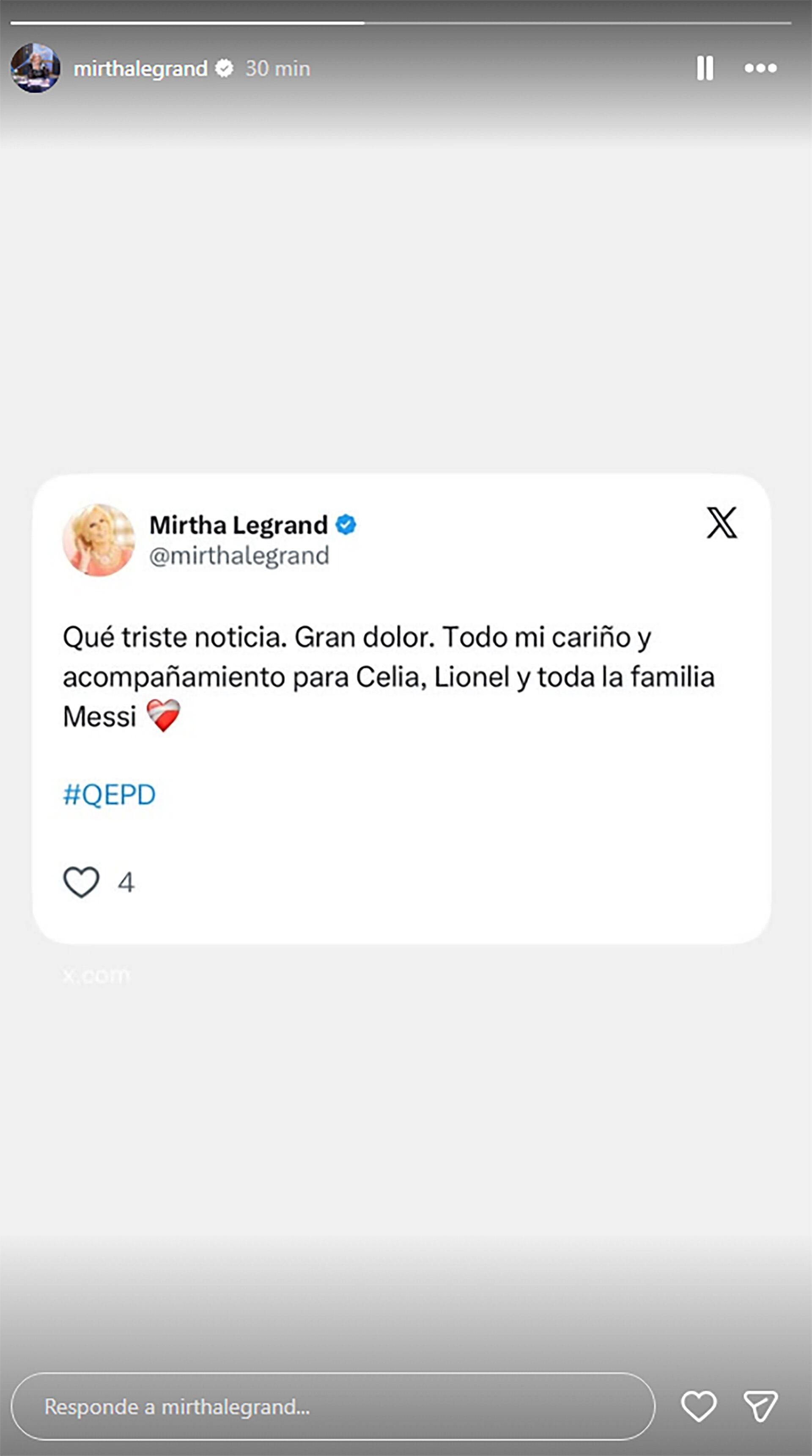 Mirtha Legrand le mandó un mensaje a la familia del futbolista