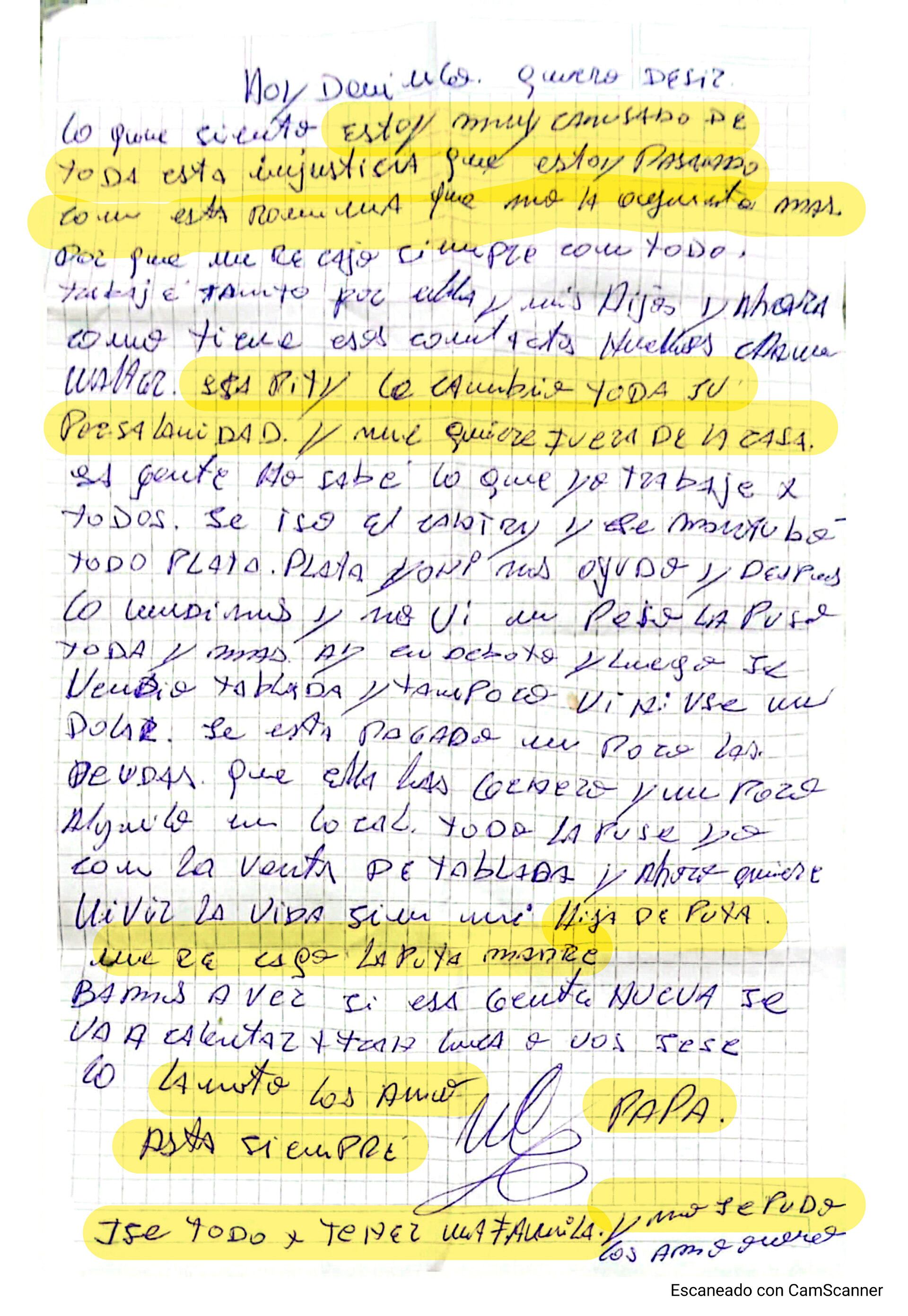 La carta del femicida