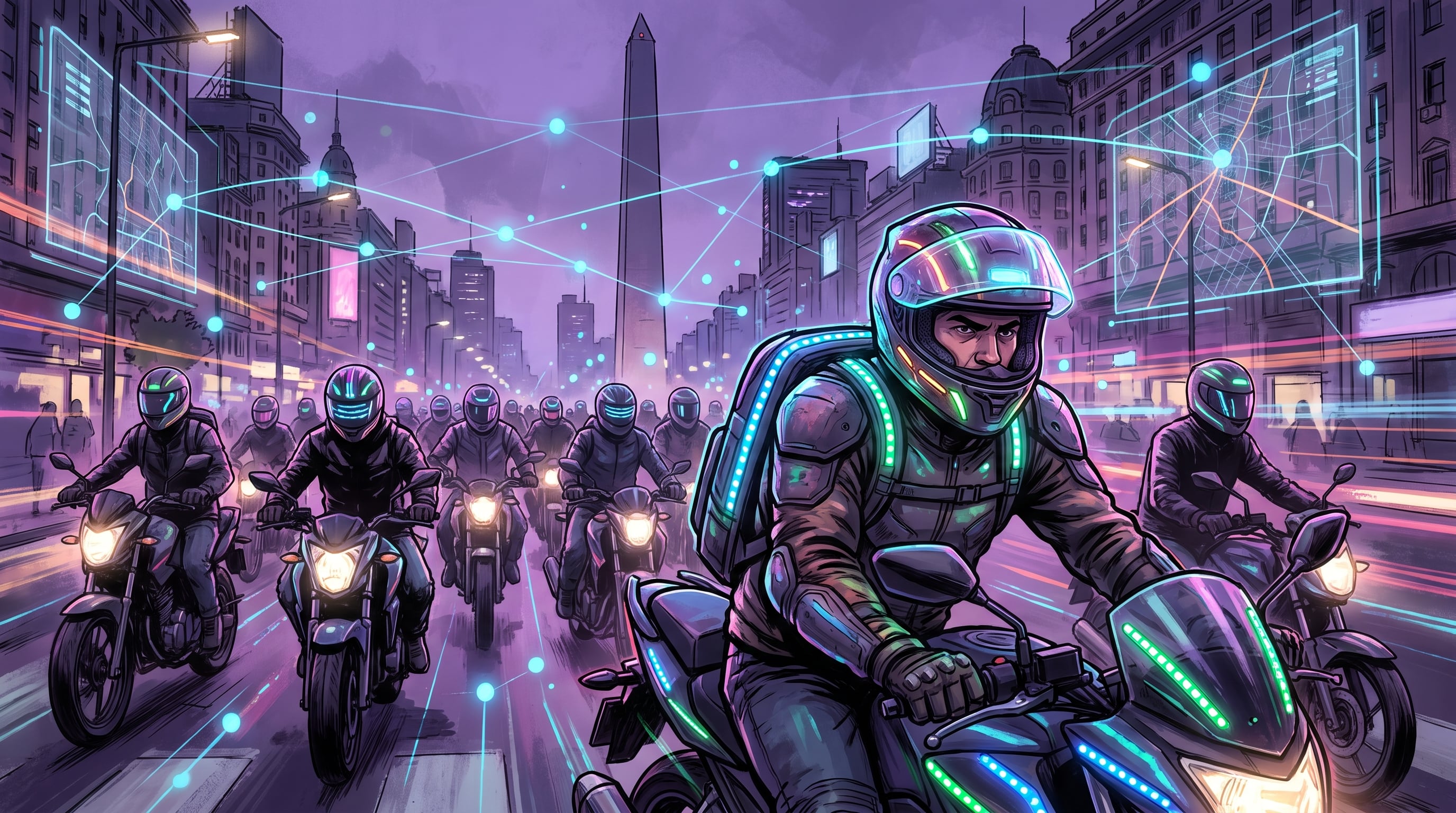 Jorge Porta construye en Cruce peligroso una red de solidaridad entre motoqueros conectados por plataformas, teléfonos y dependencia algorítmica. (Imagen Ilustrativa Infobae)